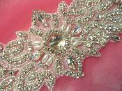 XR265 Crystal Rhinestone Applique Silver Beaded w/ Pearls 11.5"