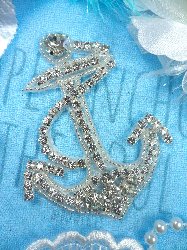 XR271 "Anchor For My Soul" Crystal Clear Glass Rhinestone Silver Beaded Nautical Applique 3.5"