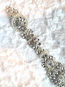XR289 Crystal Rhinestone Applique Silver Setting w/ Pearls Bridal Sash Patch Motif 15"