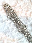 XR290 Crystal Unlimited Rhinestones Applique Silver Beaded Bridal Sash Patch Motif 17.5"