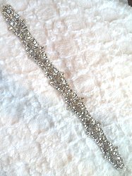 XR290 Crystal Unlimited Rhinestones Applique Silver Beaded Bridal Sash Patch Motif 17.5"