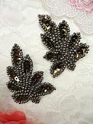 Leaf Appliques Sequin Smoke Mirror Pair Beaded Motif 2" (XR293X)