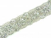 Bridal Sash Motif Silver Crystal Clear Glass Rhinestone Applique 18.5" XR304