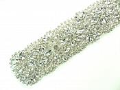 Bridal Sash Motif Silver Crystal Clear Glass Rhinestone Applique 18.5" XR304