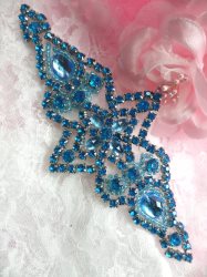 XR313 Turquoise Beaded Rhinestone Applique 6"