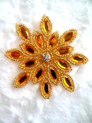 XR32 Applique Gold Beaded Snowflake Rhinestone Center 3"