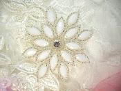 White Silver Snowflake Beaded Applique Sewing Patch 3" (XR32)