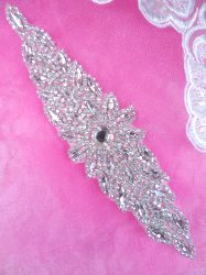 Bridal Sash Crystal Rhinestone Applique Silver Setting 8" XR342