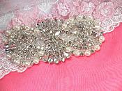 Rhinestone Applique w/ Silver Beads and White Pearls Iron on 4" (XR344)