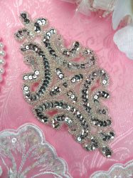 XR352 Sequin Applique Silver Beaded Bridal Patch 6"