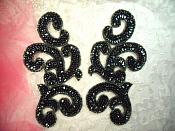Sequin Appliques Evergreen Scroll Designer Beaded Iron On Hot Fix Mirror Pair 7" (XR357X)
