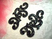 Sequin Appliques Evergreen Scroll Designer Beaded Iron On Hot Fix Mirror Pair 7" (XR357X)