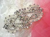 Bridal Applique Silver Crystal Clear Rhinestone w/ Pearls for Bridal Accessories 4.5" (XR365)