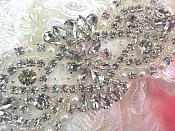 Bridal Applique Silver Crystal Clear Rhinestone w/ Pearls for Bridal Accessories 4.5" (XR365)
