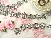 Floral Trim Glass Crystal Rhinestone Silver Setting Dance Costume Design, Cloothing Patch 7/8" (XR372)