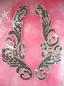 Sequin Appliques Silver Beaded Mirror Pair Dance Costume Patch 9" XR382X