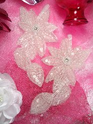 XR51 Crystal Floral Mirror Pair Beaded Sequin Appliques 6"