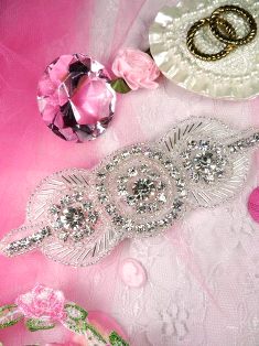 XR63 Crystal Clear Silver Beaded Rhinestone Applique 5"