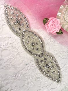 XR70 Triple Eye Crystal Clear Silver Beaded Rhinestone Applique 6"