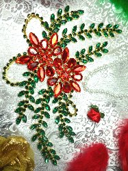 XR83 Poinsettia Christmas Rhinestone Applique Embellishment 9" with Gold Backing