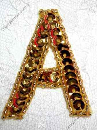 0464  Gold Letter ( A ) Sequin Beaded Applique  2"