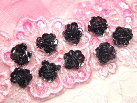 A0248  Set of 9  Gunmetal Sequin Flower Appliques 1/2"