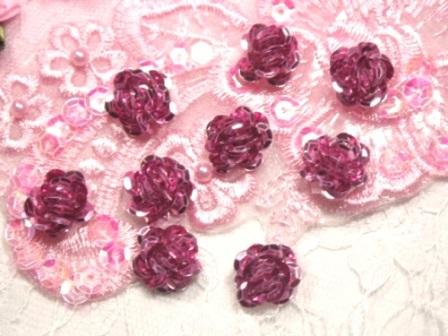0248  Set of 9  Mauve Sequin Flower Appliques 1/2"