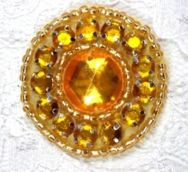 ACT/0379   Gold Rhinestone Round Beaded Applique 1.25"