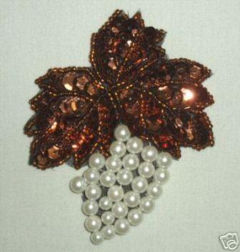 K8260  Bronze Grape Cluster Pearl Sequin Beaded Applique 3.5"