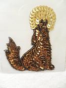 Coyote Applique Sequin Beaded Patch Motif Brown Self Adhesive 3.5" (LC1691)