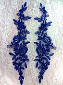 Designer Appliques Lace Embroidered Mirror Pair Blue Costume Patch DH128X