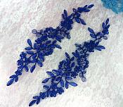 Designer Appliques Lace Embroidered Mirror Pair Blue Costume Patch DH128X