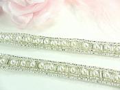 Silver Beaded Bridal Sewing Trim accented w/ Pearls FS4537