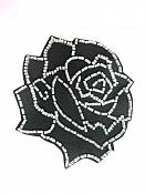 Applique Patch Black Silver Rose Floral Beaded Sewing Motif  4" FS582