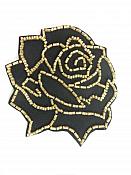 Applique Patch Black Gold Rose Floral Beaded Sewing Motif  4" FS582