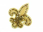 Fleur De Lis Dark Gold Beaded Applique Motif 3.5" JB95