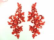 Embroidered Venice Lace Sequin Appliques Red Floral Venice Lace Mirror Pair 9.5" (DH123X)