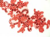 Embroidered Venice Lace Sequin Appliques Red Floral Venice Lace Mirror Pair 9.5" (DH123X)