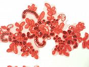 Embroidered Venice Lace Sequin Appliques Red Floral Venice Lace Mirror Pair 9.5" (DH123X)
