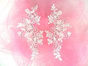 Embroidered Venice Lace Sequin Appliques White Floral Venice Lace Mirror Pair 9.5"  DH123X