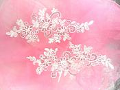 Embroidered Venice Lace Sequin Appliques White Floral Venice Lace Mirror Pair 9.5"  DH123X