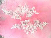 Embroidered Venice Lace Sequin Appliques White Floral Venice Lace Mirror Pair 9.5"  DH123X