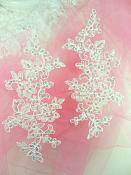 Sequin Embroidered Venice Lace Appliques Off White Floral Venice Lace Mirror Pair 10" (DH156X)