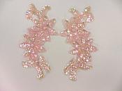 Pink AB Floral Mirror Pair Beaded Sequin Appliques 6" K8254