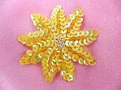 Flower Applique Yellow AB Sequin Beaded Patch 3" F33