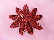 Flower Applique Red Sequin Beaded Patch 3" F33