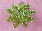 Flower Applique Lime Green AB Sequin Beaded Patch 3" F33