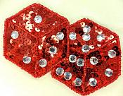 Self Adhesive Red Double Dice Applique Beaded Sequin Patch 4" LC1666