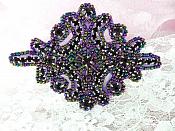 Applique Purple Peacock Classy Beaded Patch Glass Stones 4" JB115