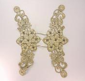 3D Embroidered Silk Appliques Champagne Floral Mirror Pair With Rhinestones 8.75" F74
